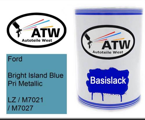 Ford, Bright Island Blue Pri Metallic, LZ / M7021 / M7027: 500ml Lackdose, von ATW Autoteile West.
